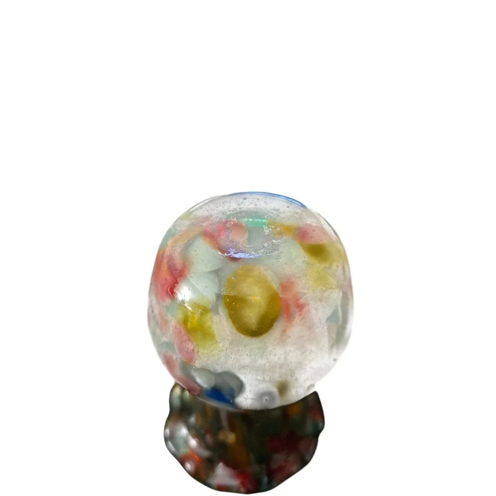 Hand Blown Art Glass Confetti Bud‎ Vase Ruffled Rim Multi Color Iridescent 4.5